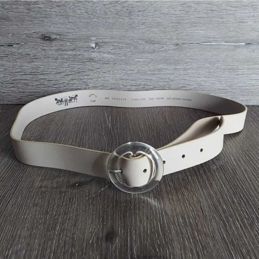 Levi's Clair Leather Belt Size 40 Cream